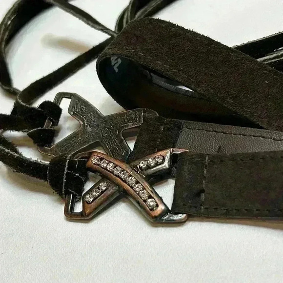 Black Leather Tie-Up Festival Belt Western Made in Canada Dress Waist Fringe Fun - Picture 2 of 7